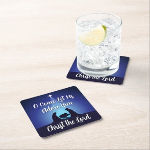 Jesus in Manger Religious Christmas Nativity Scene Square Paper Coaster