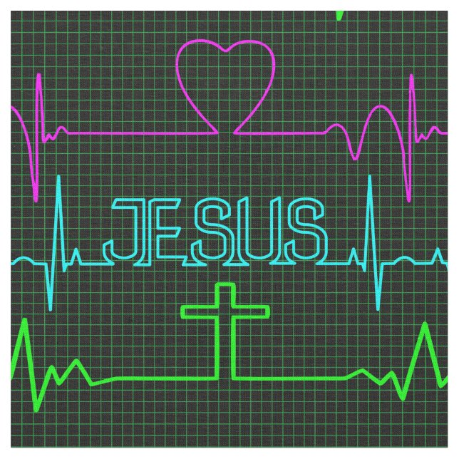 Jesus in my heart Rhythm cardiogram Medical doctor Fabric (Close Up)