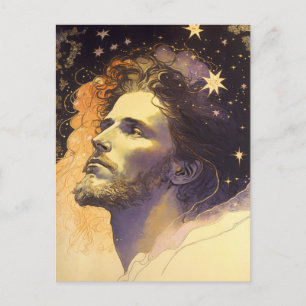Jesus in the Cosmos by Mucha AI Generated Art Postcard