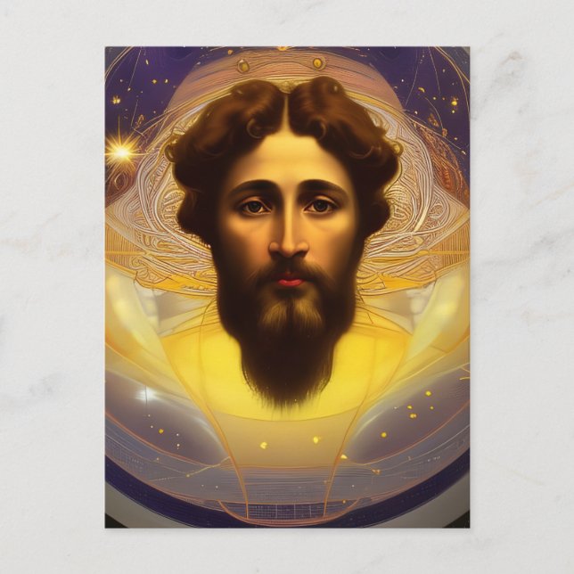Jesus in the Cosmos by Mucha AI Generated Art  Postcard (Front)
