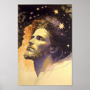 Jesus in the Cosmos by Mucha AI Generated Art Poster