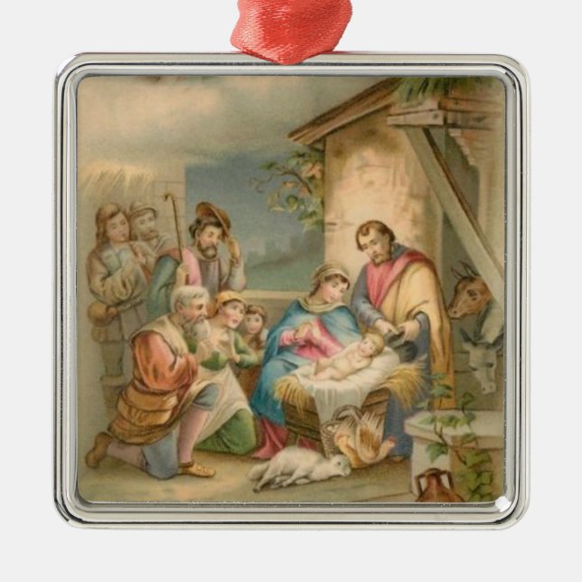 Jesus In The Manger Metal Tree Decoration (Front)