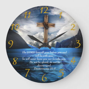 Jesus in the rippling water Deuteronomy 31:8 Large Clock