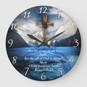 Jesus in the rippling water Romans 6:23 Large Clock