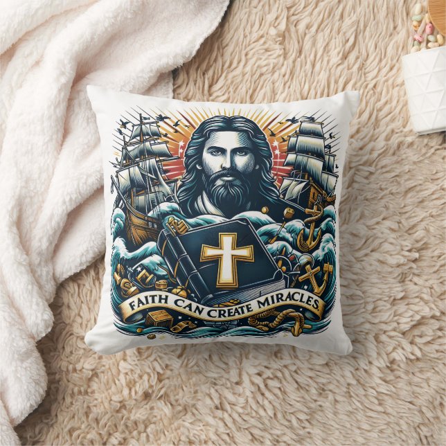 Jesus inspiring faith among waves cushion (Blanket)