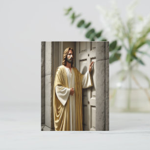 Jesus Inviting at Antique Door Postcard