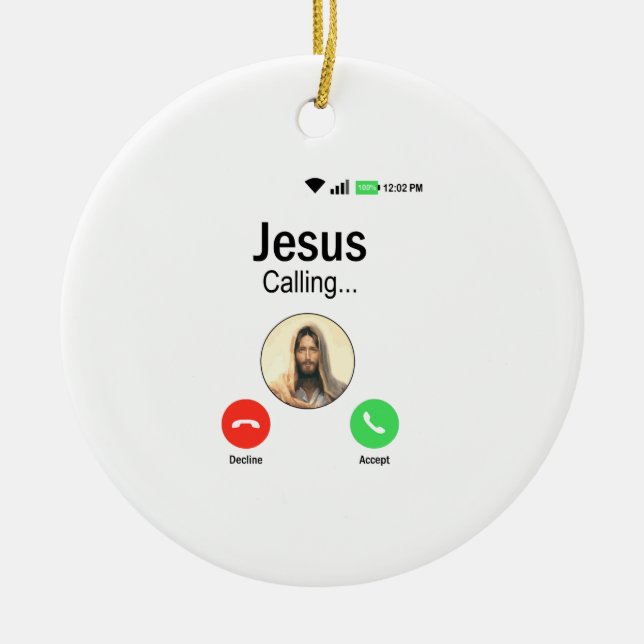Jesus Is Calling - Funny Christian Religion & Gift Ceramic Tree Decoration (Front)