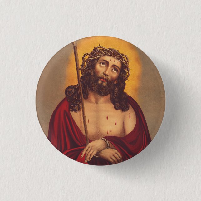 Jesus is crowned with a crown of thorns 3 cm round badge (Front)