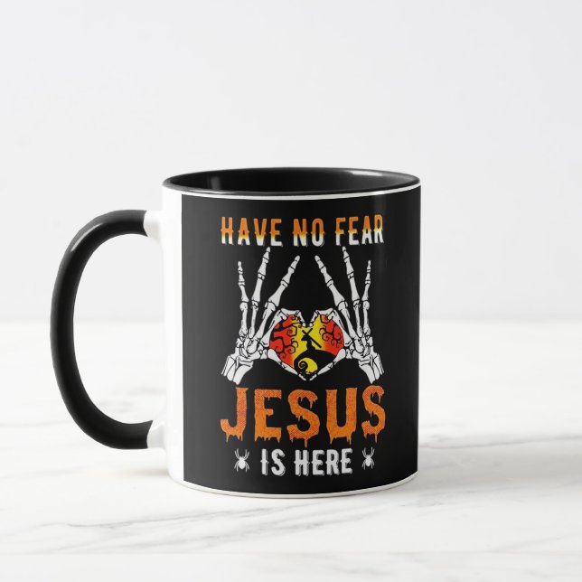 Jesus Is Heart Skeleton Hand Minimal Design Mug (Left)