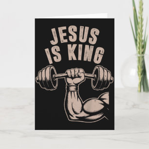 Jesus Is King Barbell Cross Funny Christian Workou Card