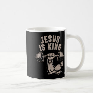 Jesus Is King Barbell Cross Funny Christian Workou Coffee Mug