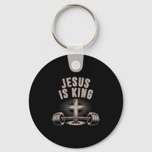 Jesus Is King Barbell Cross Funny Christian Workou Key Ring