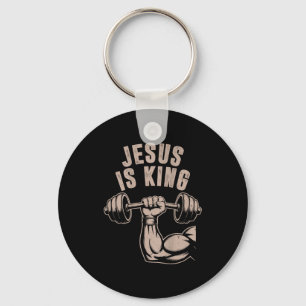 Jesus Is King Barbell Cross Funny Christian Workou Key Ring