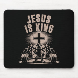 Jesus Is King Barbell Cross Funny Christian Workou Mouse Pad