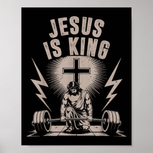 Jesus Is King Barbell Cross Funny Christian Workou Poster