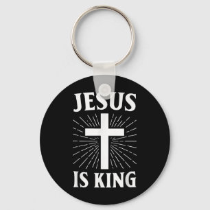 Jesus Is King Christian Faith Cross Key Ring