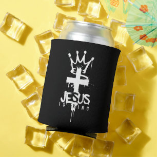 Jesus is King Christian Religious Faith Cross Can Cooler