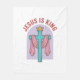 Jesus Is King Cross Crown Vintage Christian T-Shir Fleece Blanket