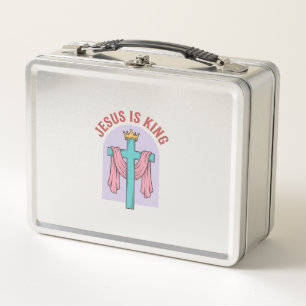 Jesus Is King Cross Crown Vintage Christian T-Shir Metal Lunch Box