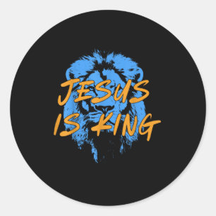 Jesus Is King Lion Of Judah Design Faith Tee  Classic Round Sticker