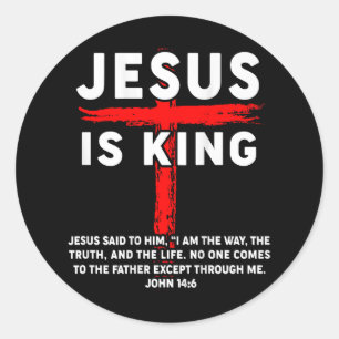 Jesus Is King Men Women Christian Cross Boy Toddle Classic Round Sticker