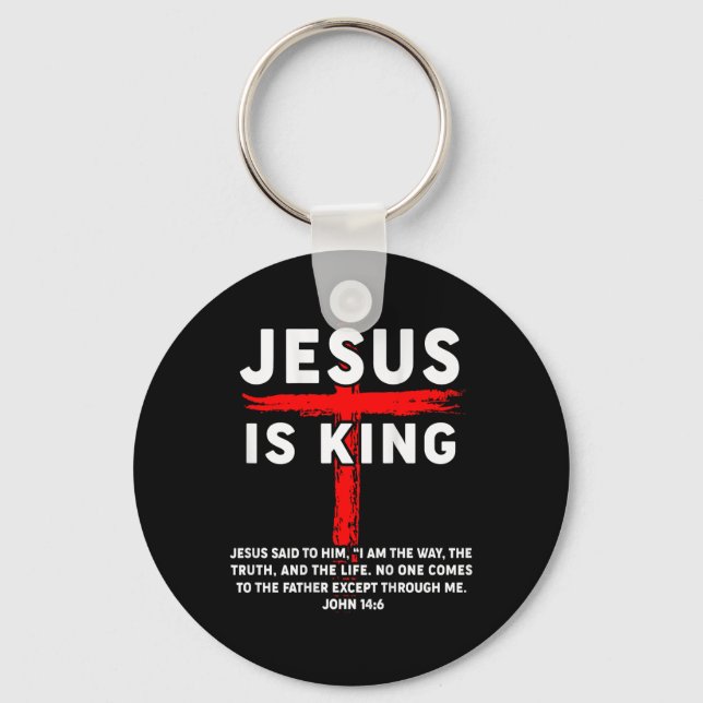 Jesus Is King Men Women Christian Cross Boy Toddle Key Ring (Front)