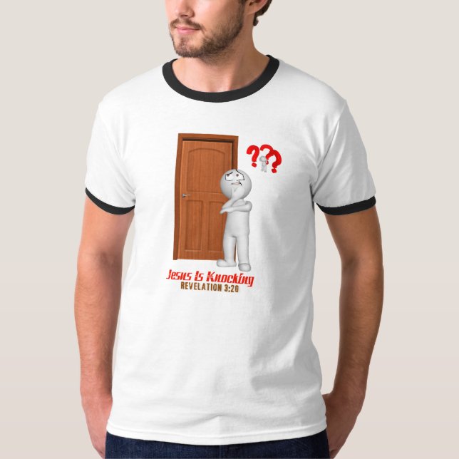 Jesus Is Knocking Ringer T-Shirt (Front)