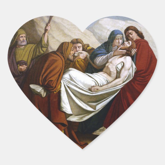 Jesus is Laid in the Tomb Stations of the Cross 14 Heart Sticker (Front)