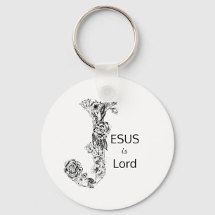 Jesus is Lord Black & White Floral Key Ring