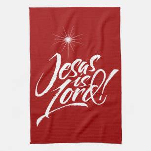 Jesus is Lord Christian Christmas Lettering Red Tea Towel