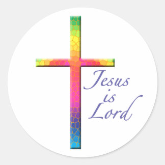 Jesus is Lord-Colourful Cross Classic Round Sticker