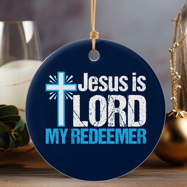 Jesus is Lord My Redeemer Christian Cross Church Ceramic Tree Decoration (Creator Uploaded)