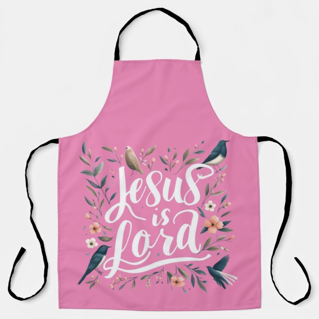 Jesus is Lord Pink Birds Floral Design  Apron (Front)
