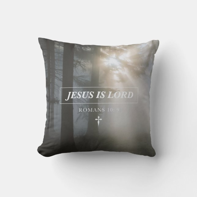 Jesus Is LORD Romans 10: 9 Christian Bible Verse Cushion (Front)