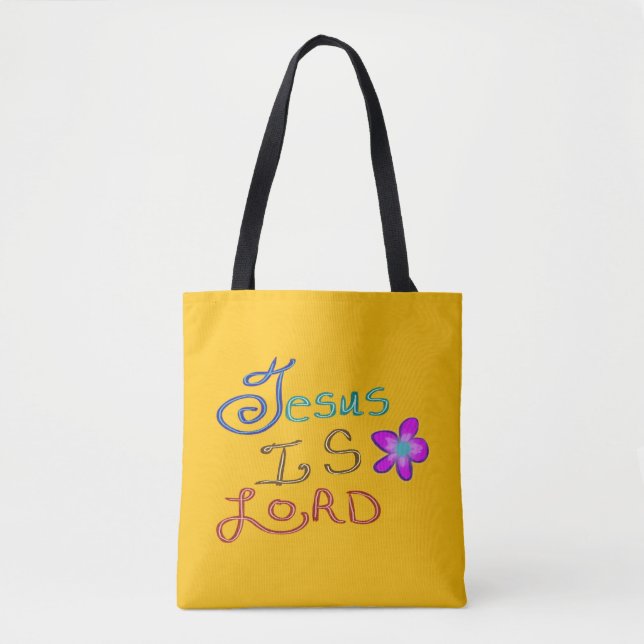 Jesus is LORD with Pink Flower Custom Name Tote Bag (Front)