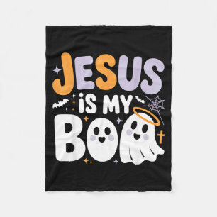 Jesus Is My Boo Cute Christian Halloween Ghost Fun Fleece Blanket