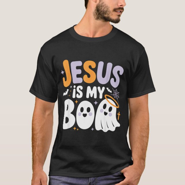 Jesus Is My Boo Cute Christian Halloween Ghost Fun T-Shirt (Front)