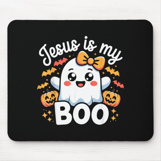 Jesus is My Boo Cute Ghost Halloween Design Mouse Pad (Front)
