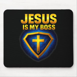 Jesus Is My Boss Christian Shield Superhero _5 Mouse Pad