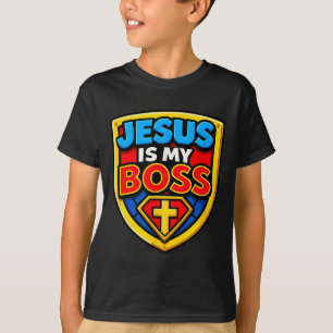 Jesus Is My Boss Christian Shield Superhero  T-Shirt