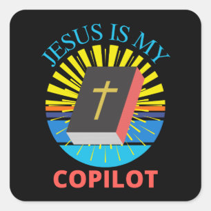JESUS IS MY COPILOT SQUARE STICKER