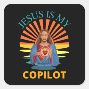 JESUS IS MY COPILOT SQUARE STICKER