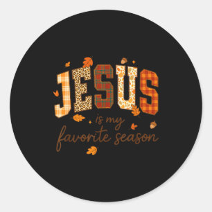 Jesus Is My Favorite Season Fall Christian Leopard Classic Round Sticker