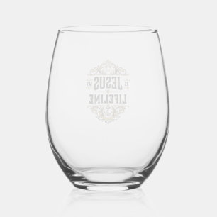Jesus Is My Lifeline Vintage Christian Shirt Desig Stemless Wine Glass