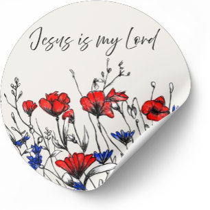 Jesus Is My Lord Christian Floral Art Poppies  Classic Round Sticker