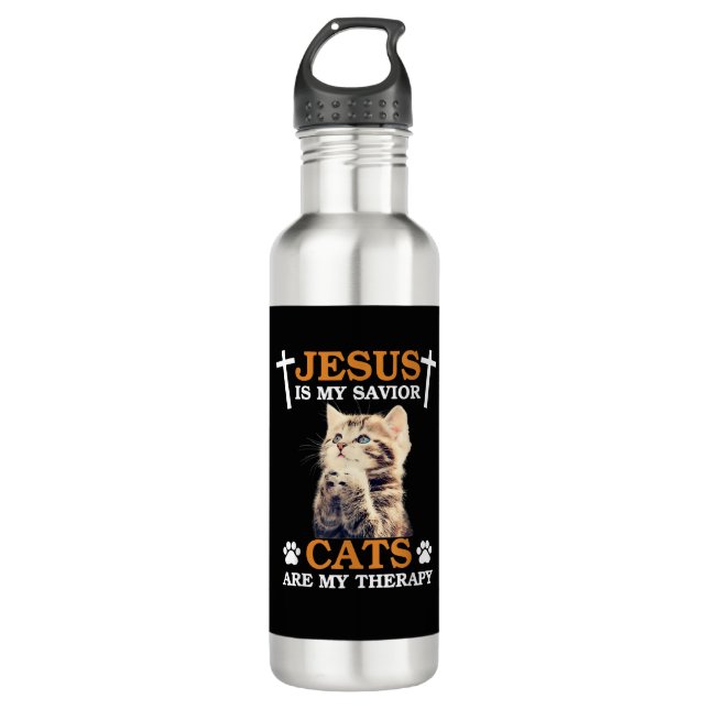 Jesus is My Saviour Cat are My Therapy Christians  710 Ml Water Bottle (Front)