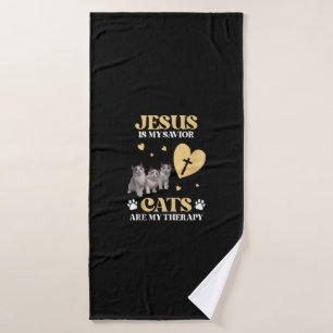 Jesus Is My Saviour Cats Are My Therapy Christian Bath Towel