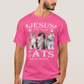 Jesus Is My Saviour Cats Are My Therapy Christians T-Shirt