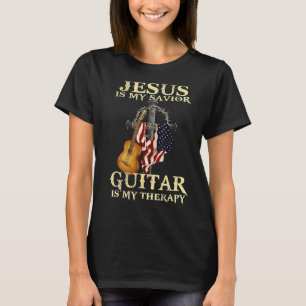 Jesus Is My Saviour Guitar My Therapy US Flag Guit T-Shirt