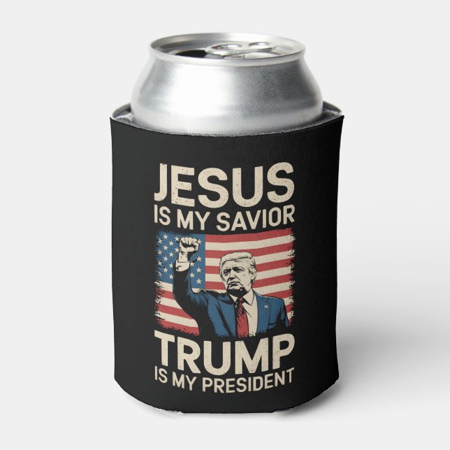 Jesus Is My Saviour Trump Is My President 47 USA Can Cooler (Can Front)